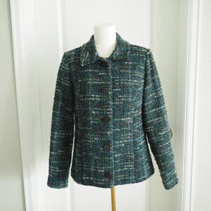Christopher & Banks Blue/Green Tweed Button‑Front Jacket Women’s S Preppy